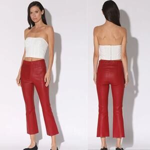 NWT Walter Baker Lori Leather Pull On Cropped Flared Silhouette Pants Red Sz: XS
